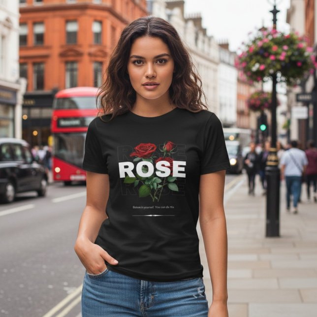 Red Rose Floral Black Women's T-Shirt (Criador carregado)