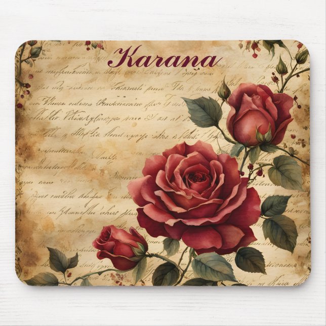 Red Rose on Old Parchment Mouse Pad (Frente)