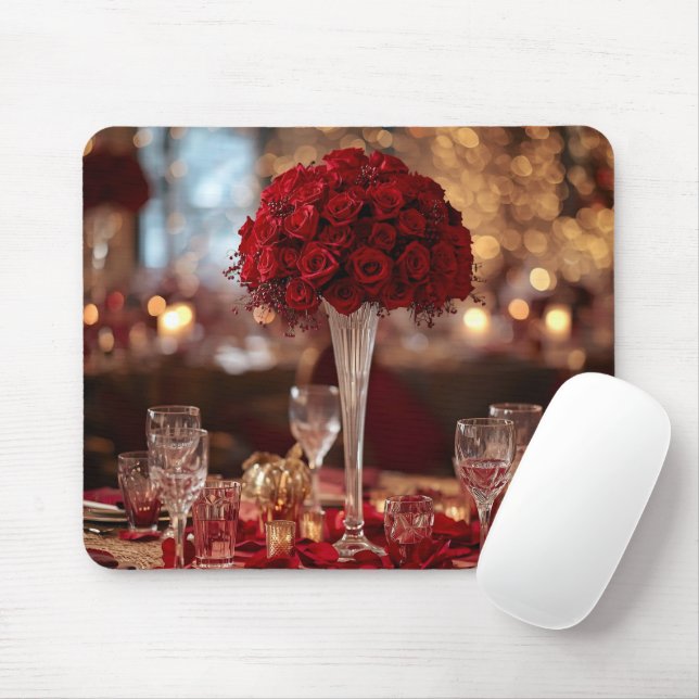 Red Rose Romantic Valentine Office Desk Mouse Pad (Com mouse)
