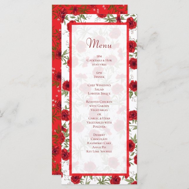 Red Rose Romantic Wedding Menus (Frente/Verso)
