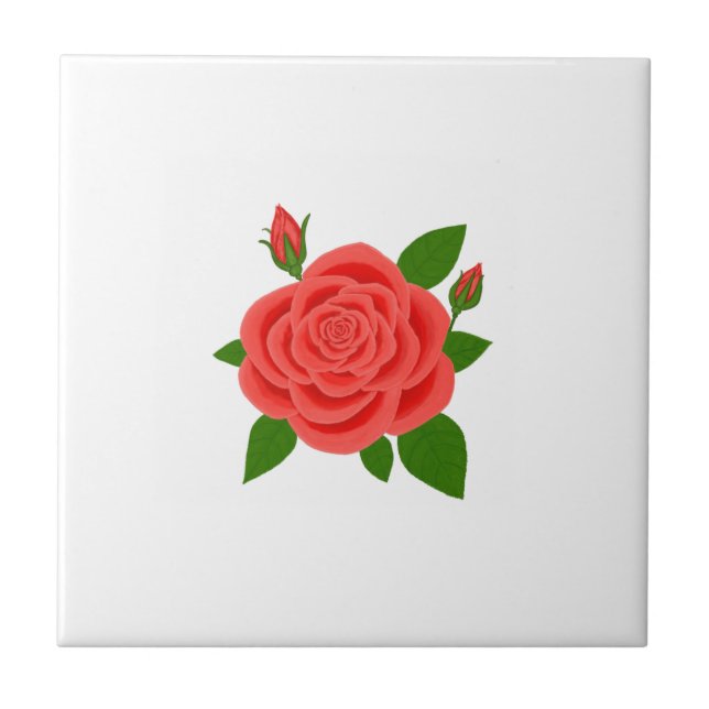 Red Rose With Buds White Ceramic Tile (Frente)