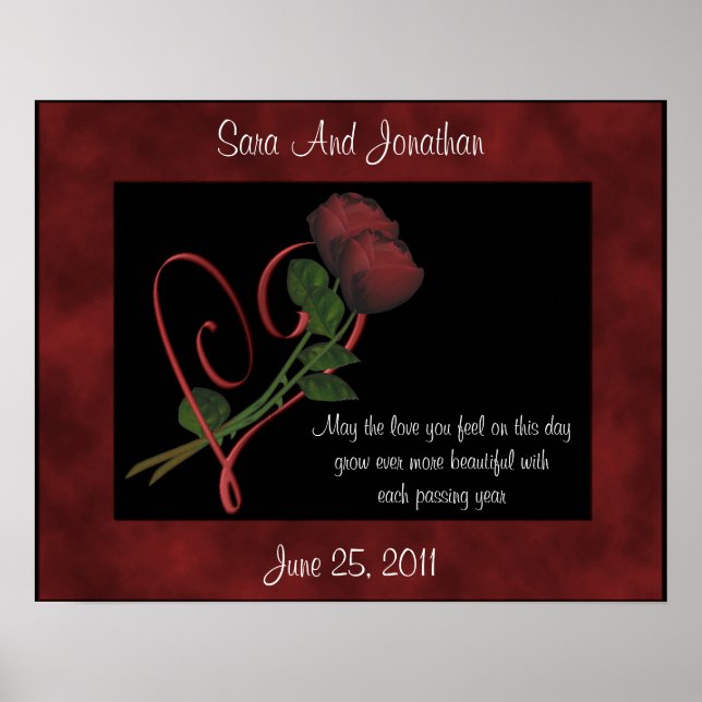 Red Rosebuds Red Heart Gift Poster (Frente)