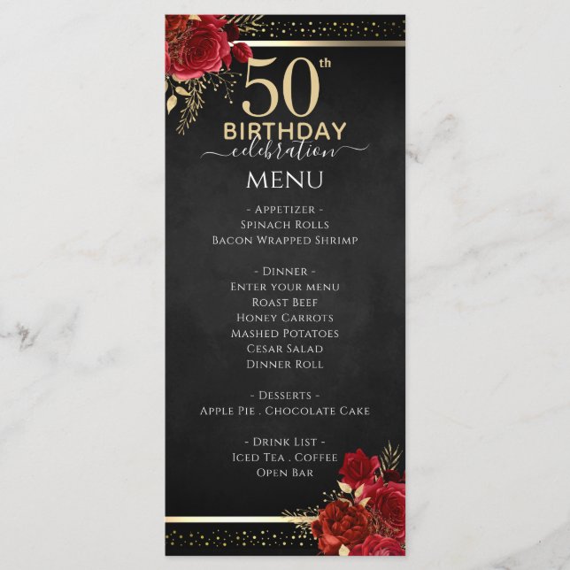 Red Roses 50th Birthday Celebration Menu (Frente)