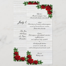 Red Roses And Pine Branch Christmas Wedding Menu