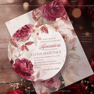 Red Roses Quinceanera Vintage Elegant Invitations