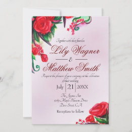 Red Ruby Floral Rosa Greenery Convite para Casamen