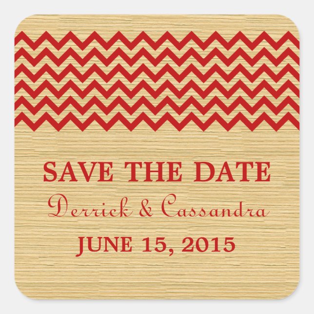 Red Rustic Chevron Salve os Adesivos de Data (Frente)