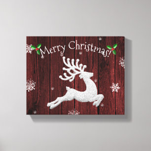 Red Rustic Christmas Reindee Canvas