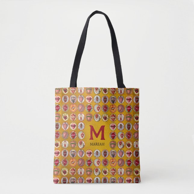 Red Sacred Heart Name Católico Dourado Tote bag (Frente)