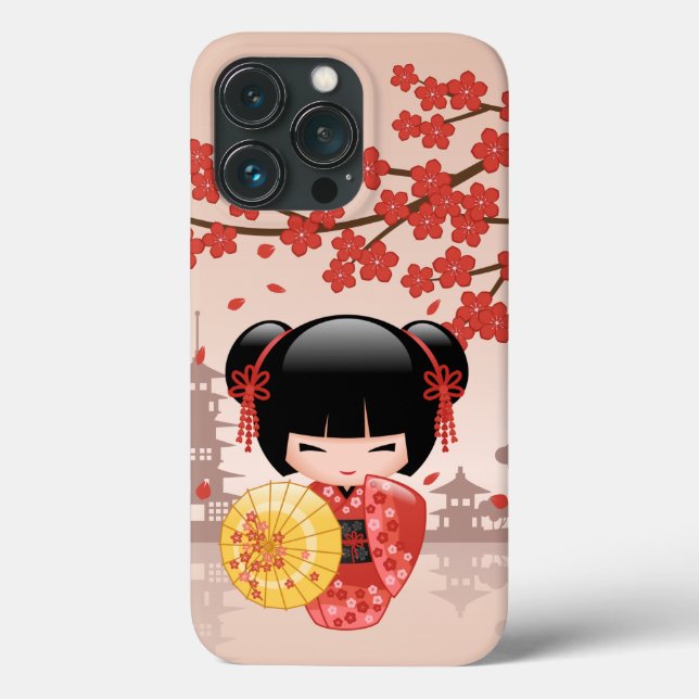 Red Sakura Kokeshi Doll - Geisha Japonês (Verso)