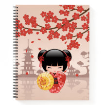 Red Sakura Kokeshi Doll - Geisha Japonês