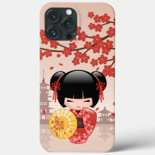 Red Sakura Kokeshi Doll - Geisha Japonês