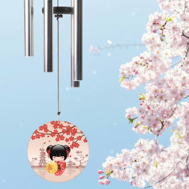 Red Sakura Kokeshi Doll Japonês Geisha Beige