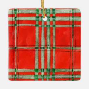RED SCOTT TARTAN Cerâmica Ornamento Quadrado