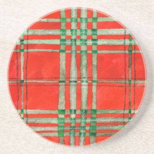 RED SCOTT TARTAN Round Sandstone Porta copos