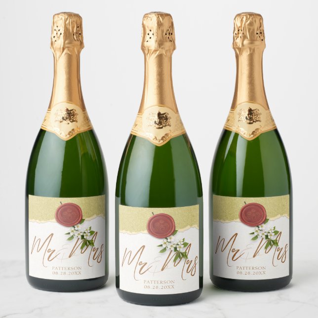 Red Seal Wedding Wine Label Sparkling Wine Label (Garrafas)