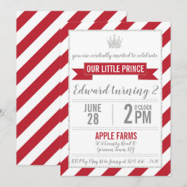 Red Silver Glitter Prince Convite Aniversário