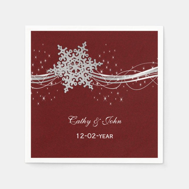 Red Silver Snowflakes guardanapo de casamento pers (Frente)