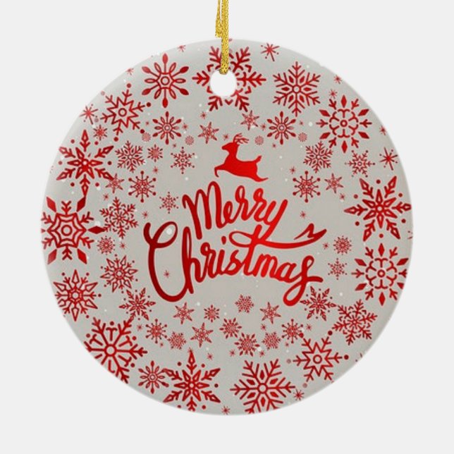 Red Snowflakes Reindeer Feliz Ornamento de Natal (Traseira)