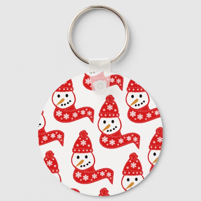 Red Snowmen Scarves Chaveiro (Frente)