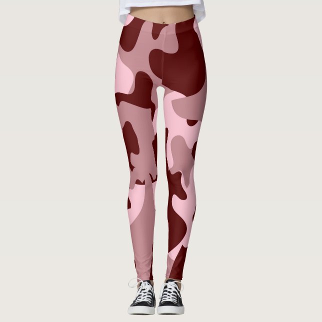 Red Soft Rose Wine Camouflage Leggings (Frente)