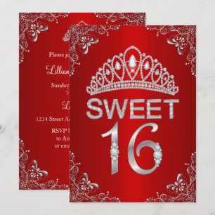 Red Sparkle Diamond Tiara Sweet 16 Convite