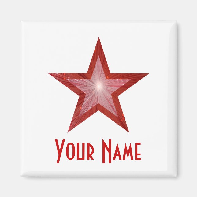 Red Star 'Seu nome' imã de geladeira branco (Frente)