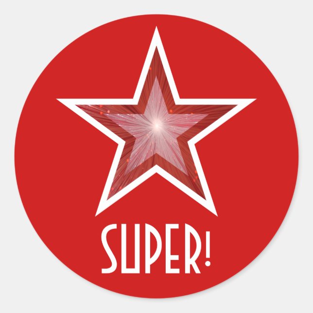Red Star 'SUPER!' adesivo redondo vermelho (Frente)