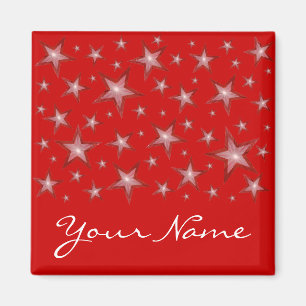 Red Stars 'Seu nome' imã de geladeira vermelho