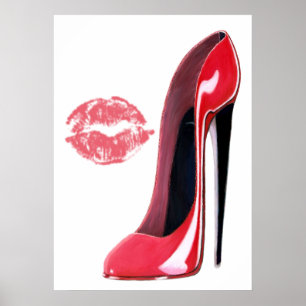 Red Stiletto Calçado e Red Lábios Art Poster