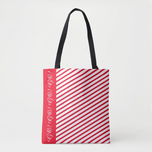 Red Stripe Accent Tote Bag / Custom White Script (Frente)