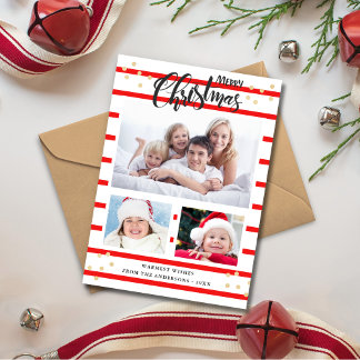 Red Stripe Felry Natal 3 Cartão de Colagem Fotográ