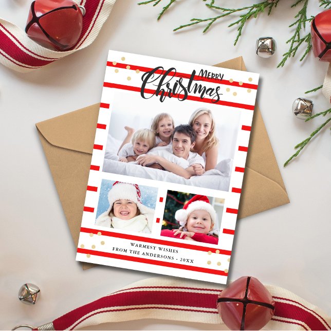 Red Stripe Felry Natal 3 Cartão de Colagem Fotográ (Criador carregado)