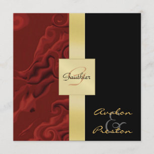 Red Swirls Monograma Convite Formal de Casamento