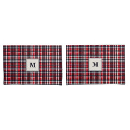 Red Tartan Check Elegant Monogramado Padrão