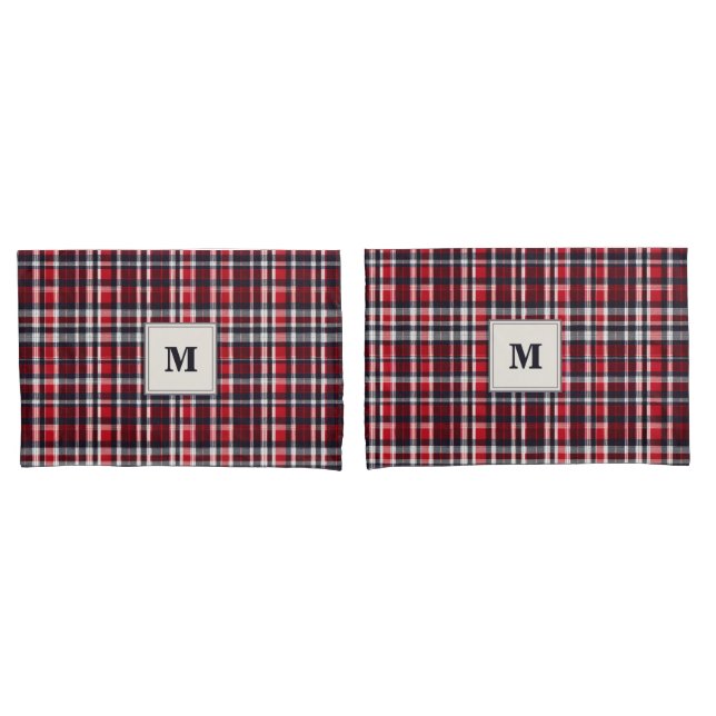 Red Tartan Check Elegant Monogramado Padrão (Frente - conjunto)