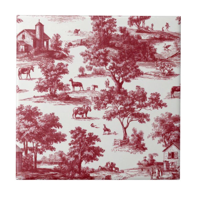 Red Toile Countryside Scene (6) (Frente)