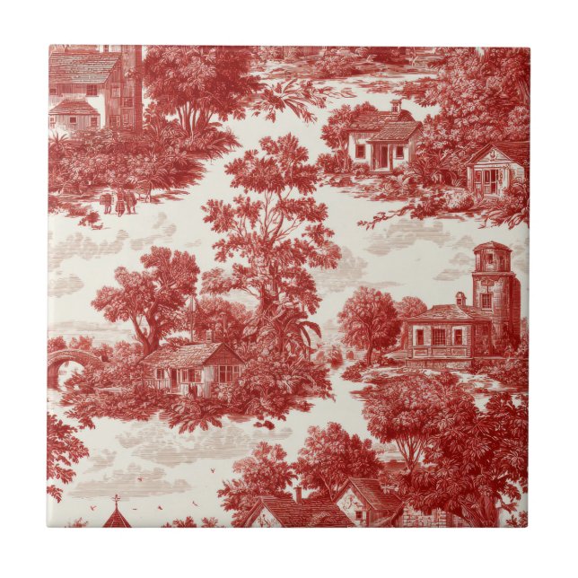 Red Toile Countryside Scene (8) (Frente)