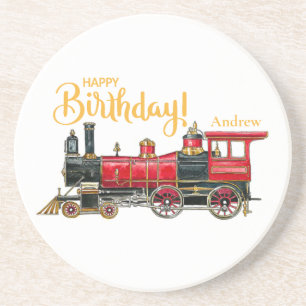 Red Train Happy Birday Porta copos Sandstone