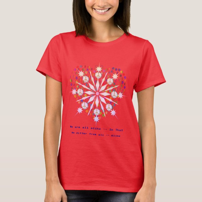 Red Trendy Top Snowflakes Peace Love T Shirt (Frente)