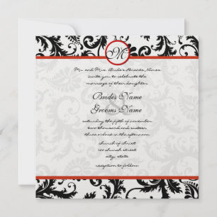 Red Trim Black Damask Swirls Convite De Casamento