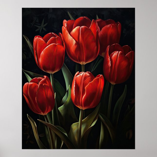 Red Tulip Flowers Art Impressão Poster (Frente)
