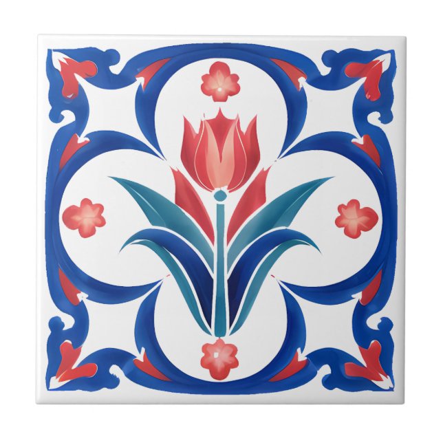 Red Tulip Turco Iznik Arte Azulejo Cerâmica (Frente)