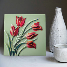 Red Tulip Wall Decor Art Nouveau Art Deco