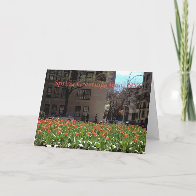 Red Tulips Primavera Saudações do cartão NYC (Frente)