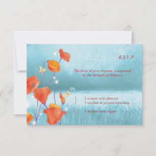 Red & Turquoise Poppy Floral Weding RSVP
