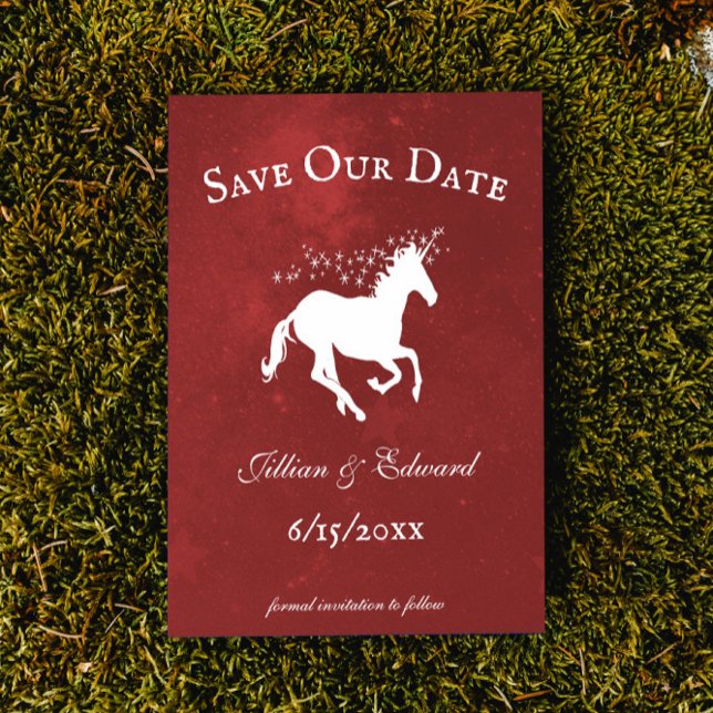 Red Unicorn Salve O Anúncio De Data (Red Unicorn Save the Date Wedding Announcement)