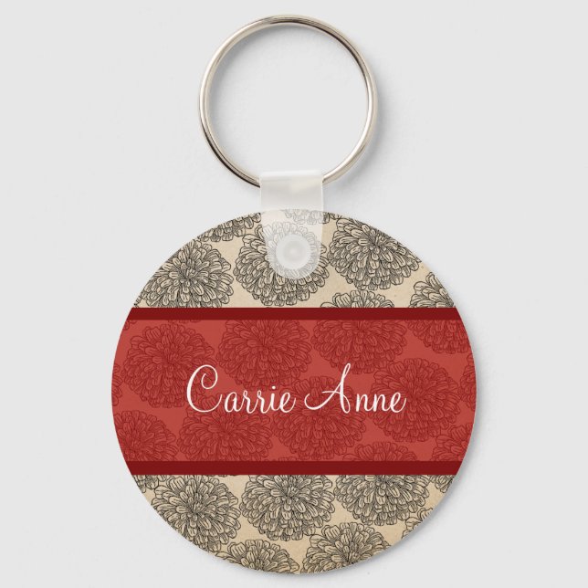 Red Vintage Zinnia Chaveiro (Frente)