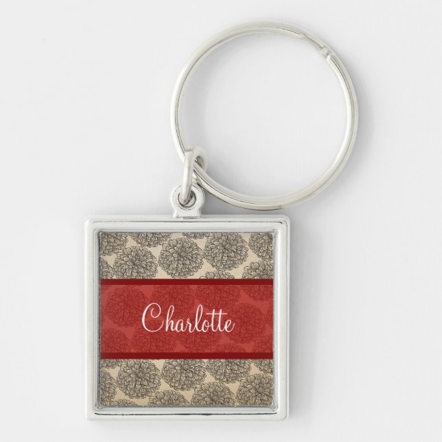 Red Vintage Zinnia Premium Chaveiro (Frente)