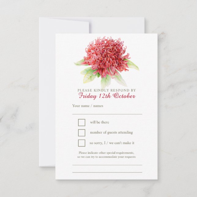Red waratah floral watercolor casamento RSVP (Frente)